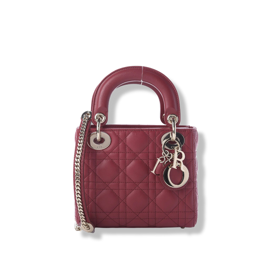 Dior Cannage Lambskin Mini Lady Bag- GHW / Red
