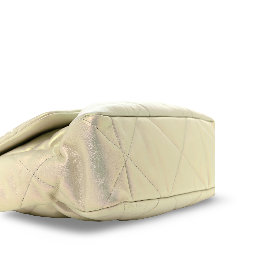 Chanel Quilted Calfskin Iridescent Medium 19Bag - GHW/White
