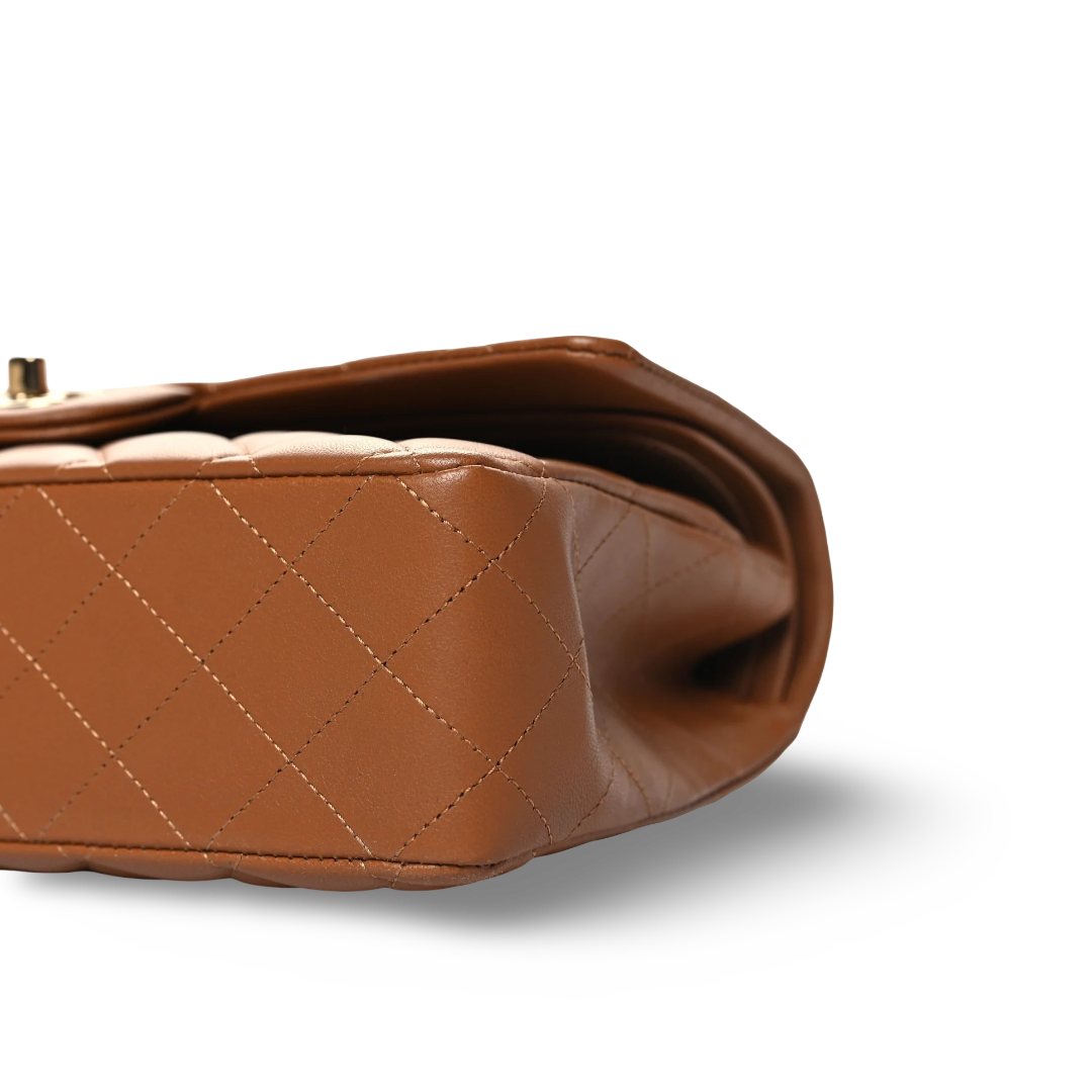 Chanel Quilted Lambskin Medium Double Flap - GHW/ Caramel