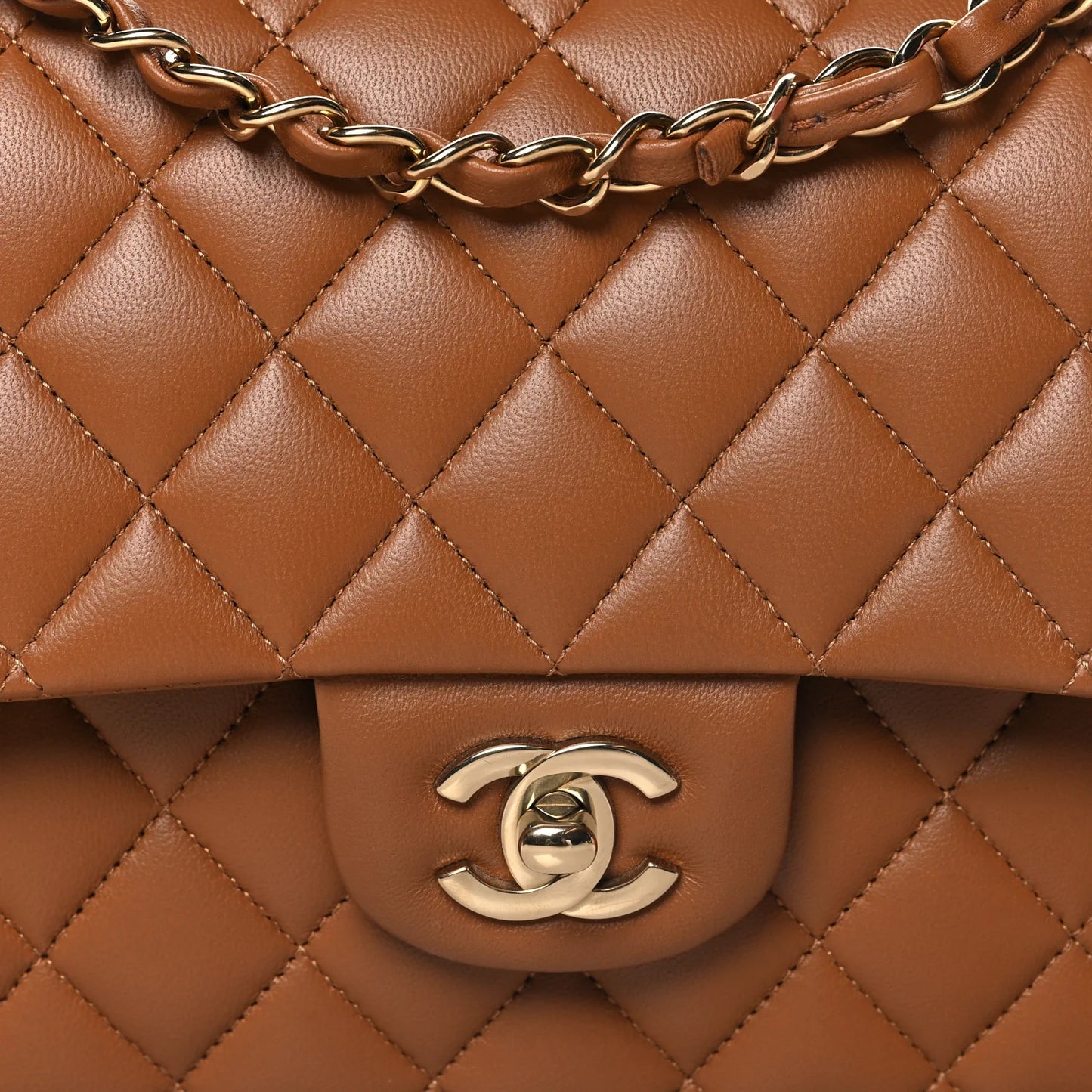 Chanel Quilted Lambskin Medium Double Flap - GHW/ Caramel