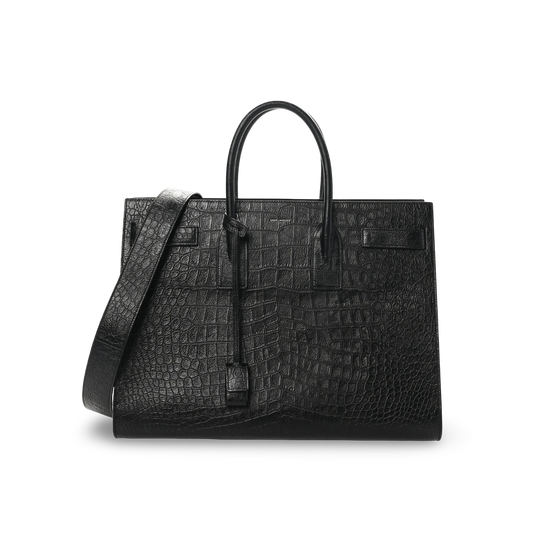 Saint Lanrent Large Sac De Jour Crocodil Bag - SHW/ Black