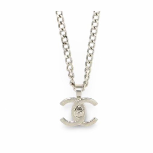 Chanel CC Logo Turnlock Necklace - Silver