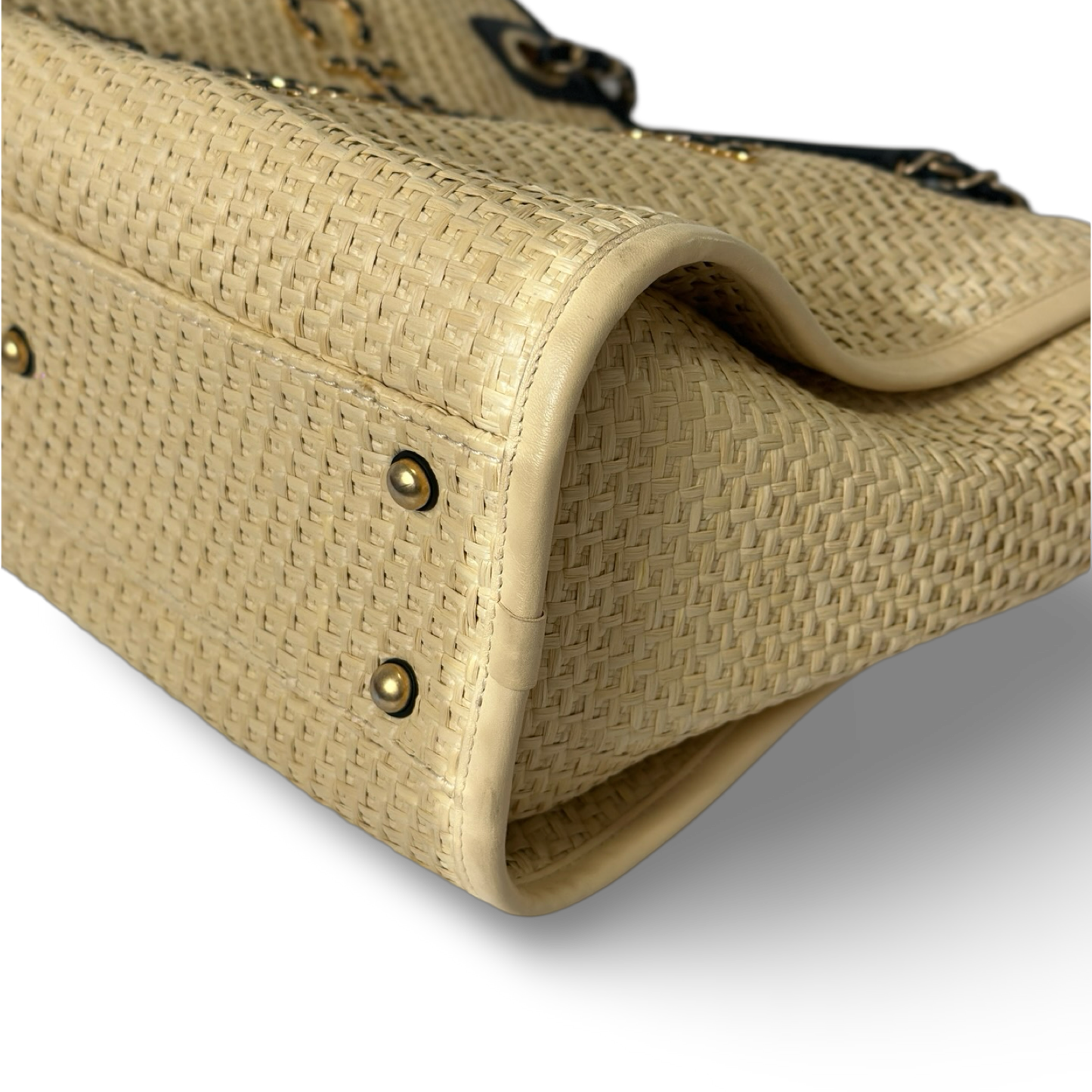 Chanel Straw Raffia Calfskin Chain Small Deauville Tote - GHW / Beige