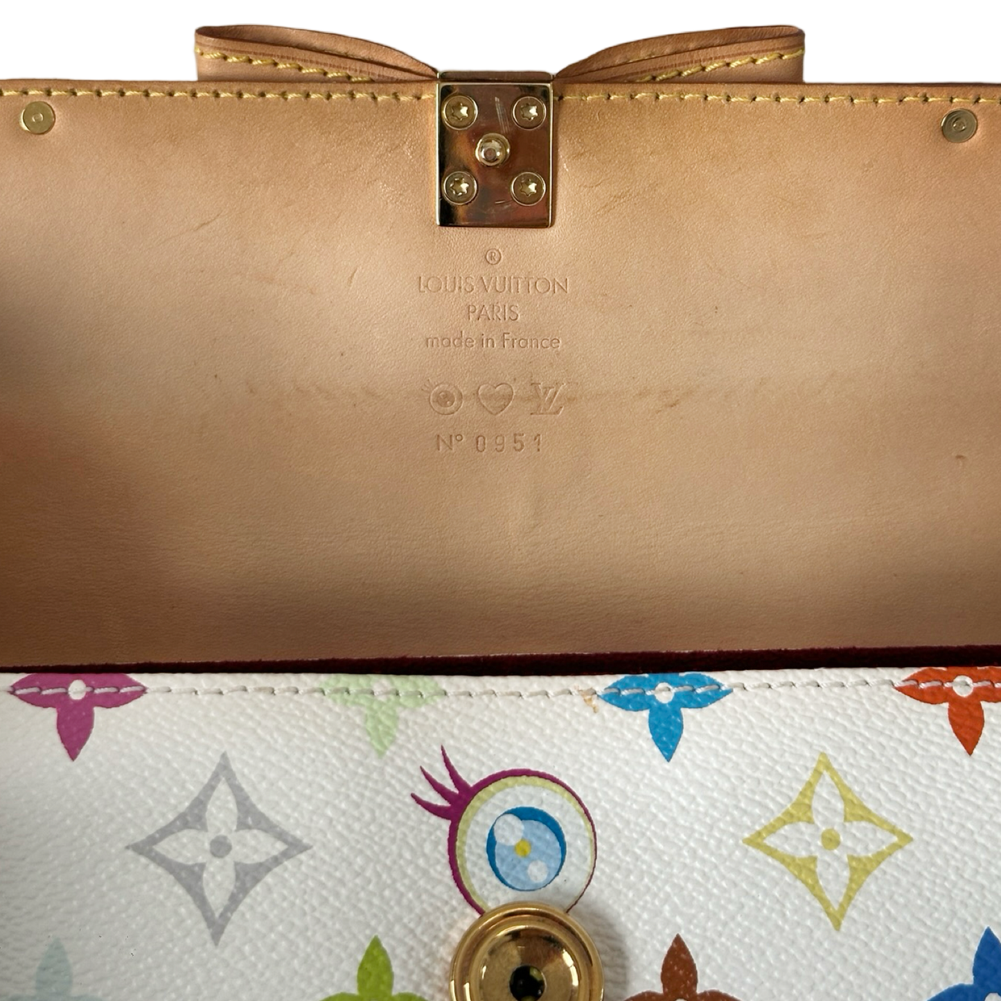 Louis Vuitton 村上隆 Eye Miss You 聯名款皮革翻蓋肩背包 - 彩色老花 / 白底