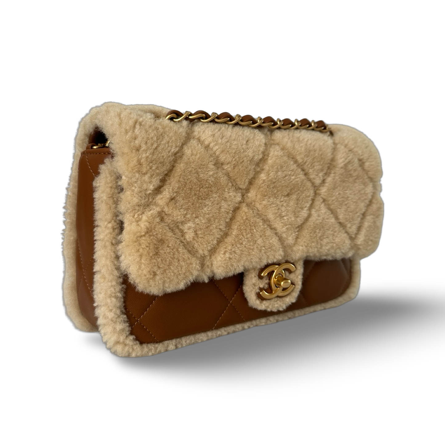 Chanel Classic Shearling Medium 24K Single Flap - GHW / Brown