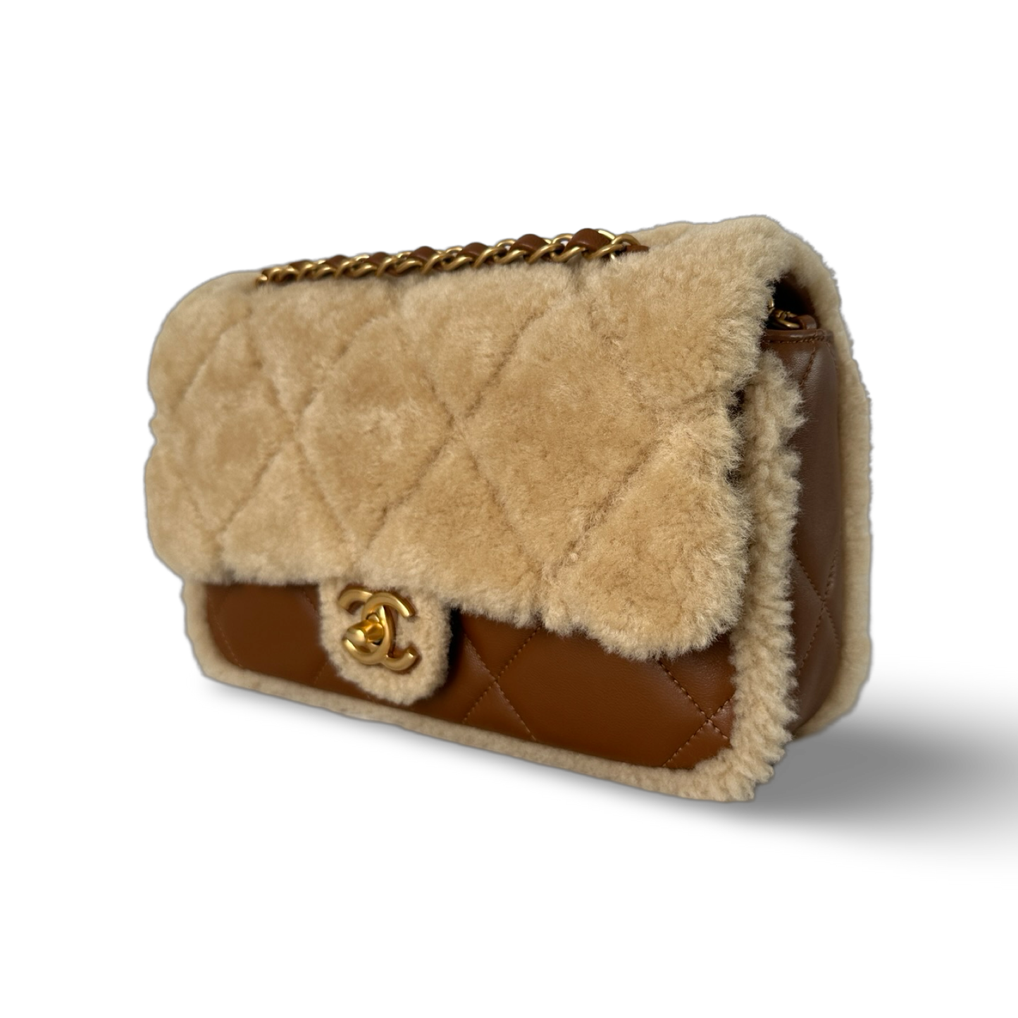 Chanel Classic Shearling Medium 24K Single Flap - GHW / Brown