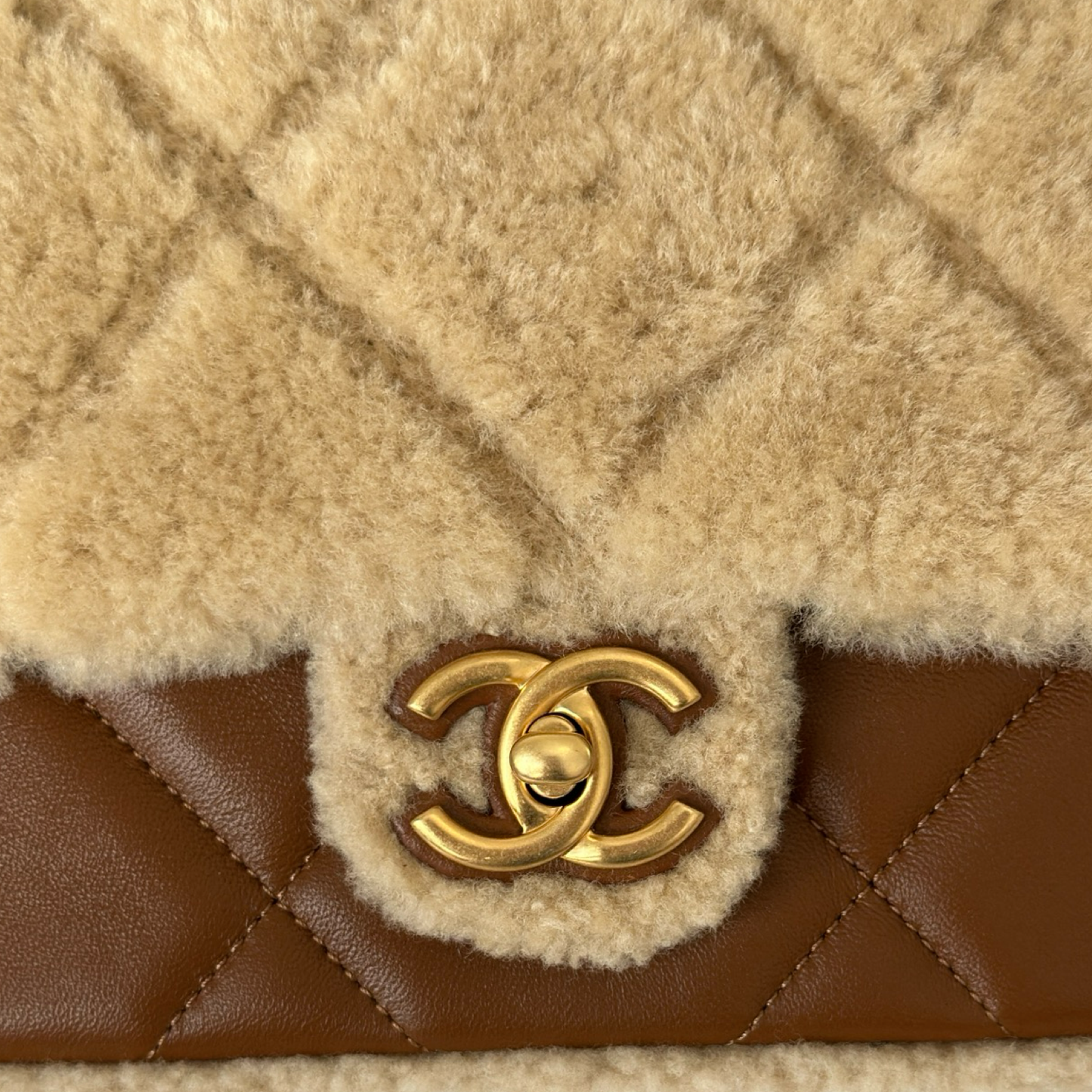 Chanel Classic Shearling Medium 24K Single Flap - GHW / Brown