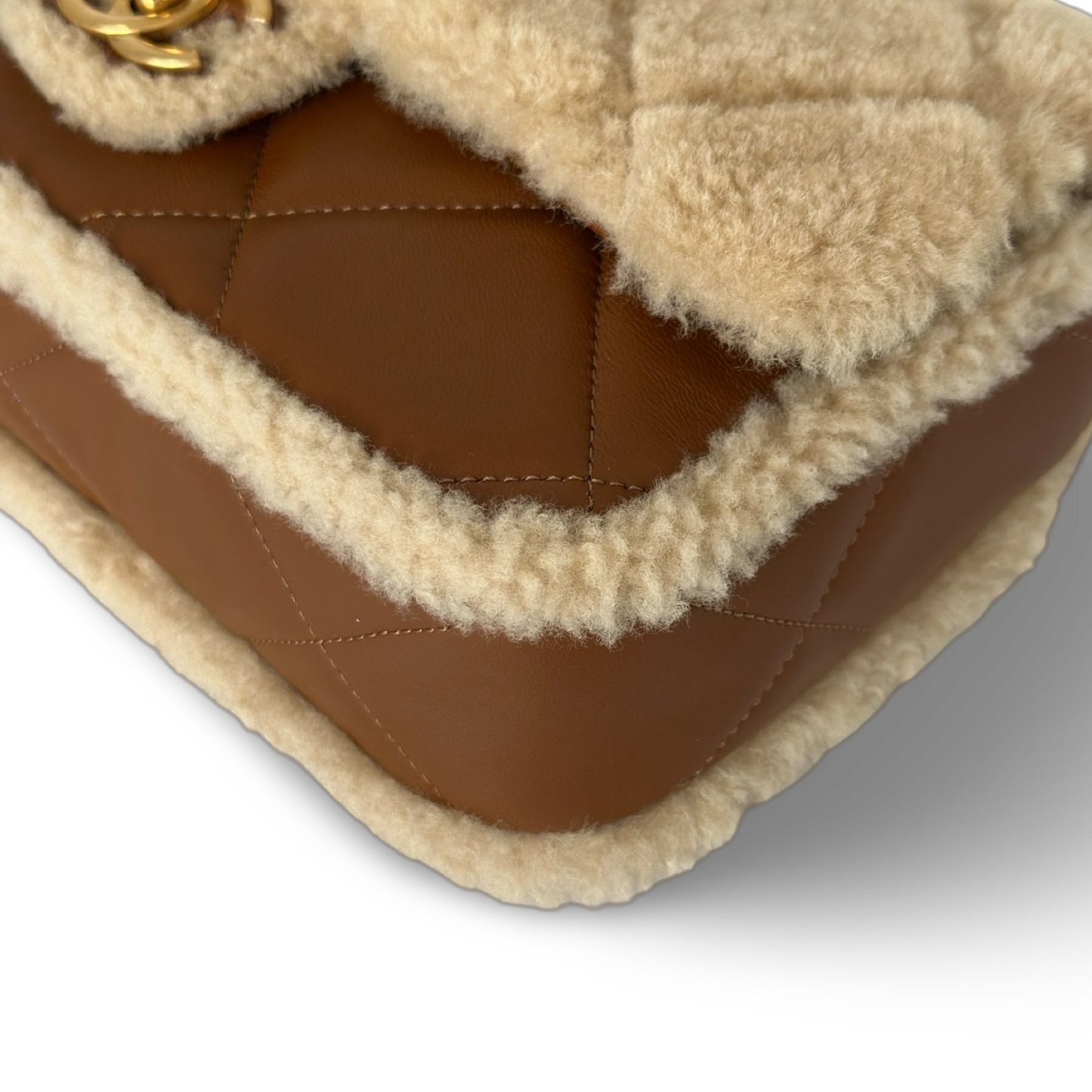 Chanel Classic Shearling Medium 24K Single Flap - GHW / Brown