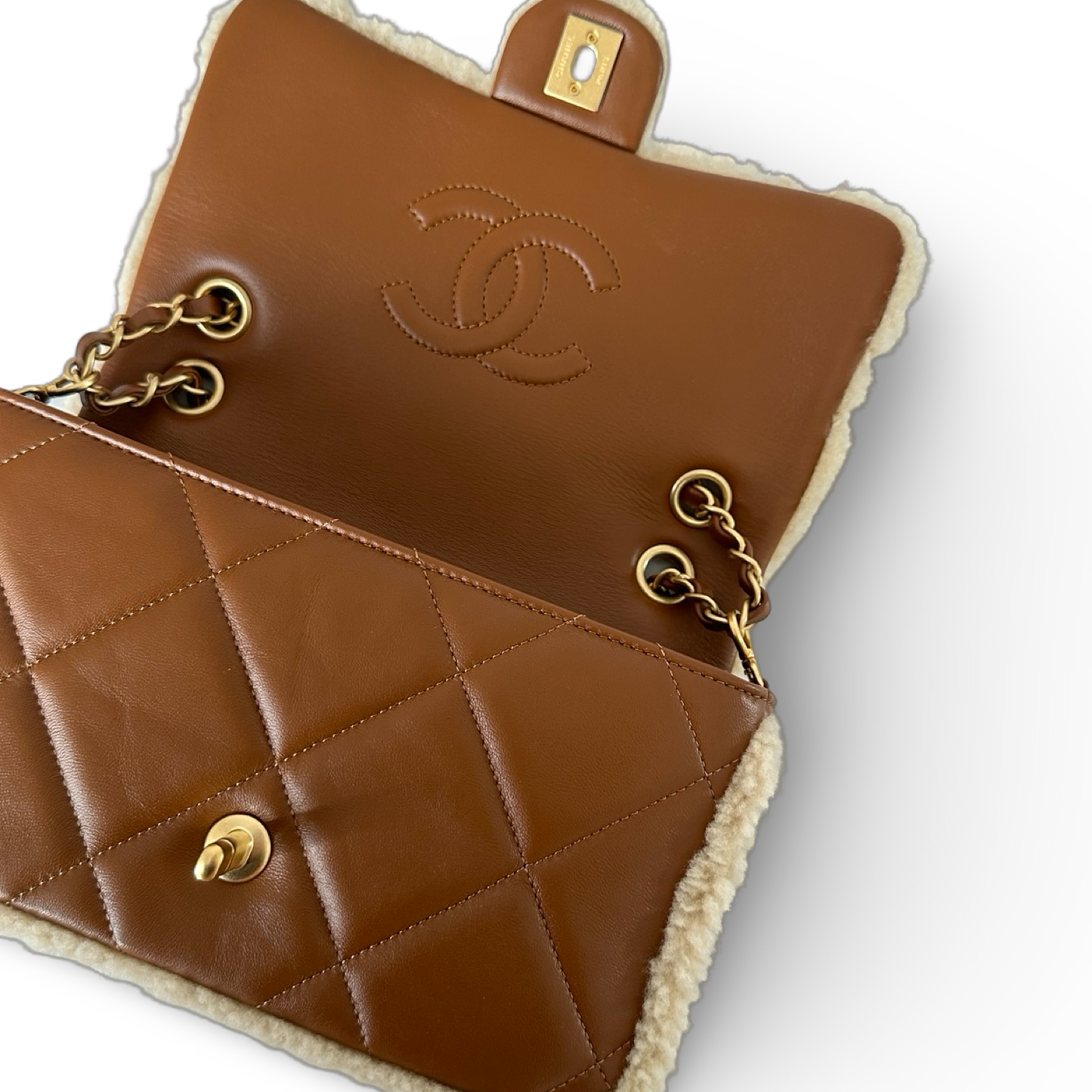 Chanel Classic Shearling Medium 24K Single Flap - GHW / Brown