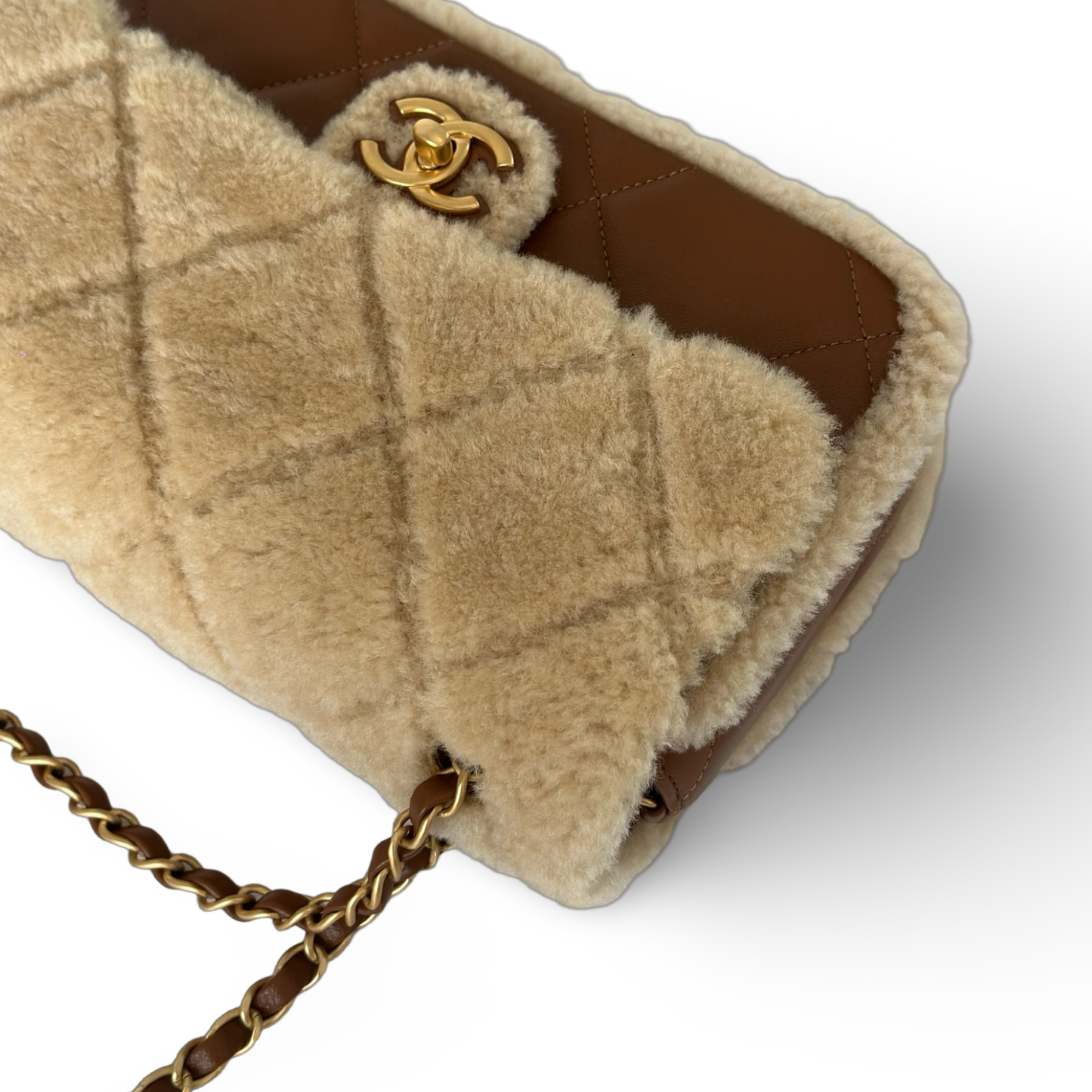 Chanel Classic Shearling Medium 24K Single Flap - GHW / Brown