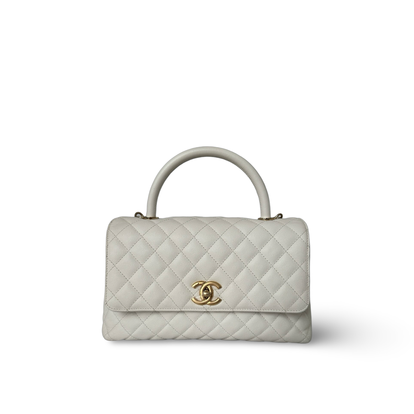 Chanel Classic Caviar Medium Coco Handle Bag  - GHW / White