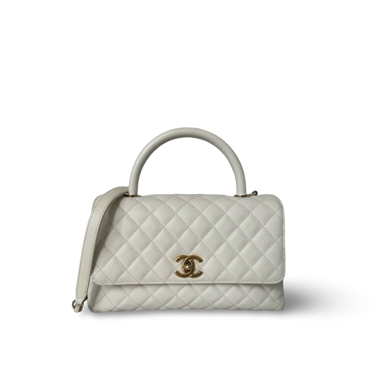 Chanel Classic Caviar Medium Coco Handle Bag  - GHW / White