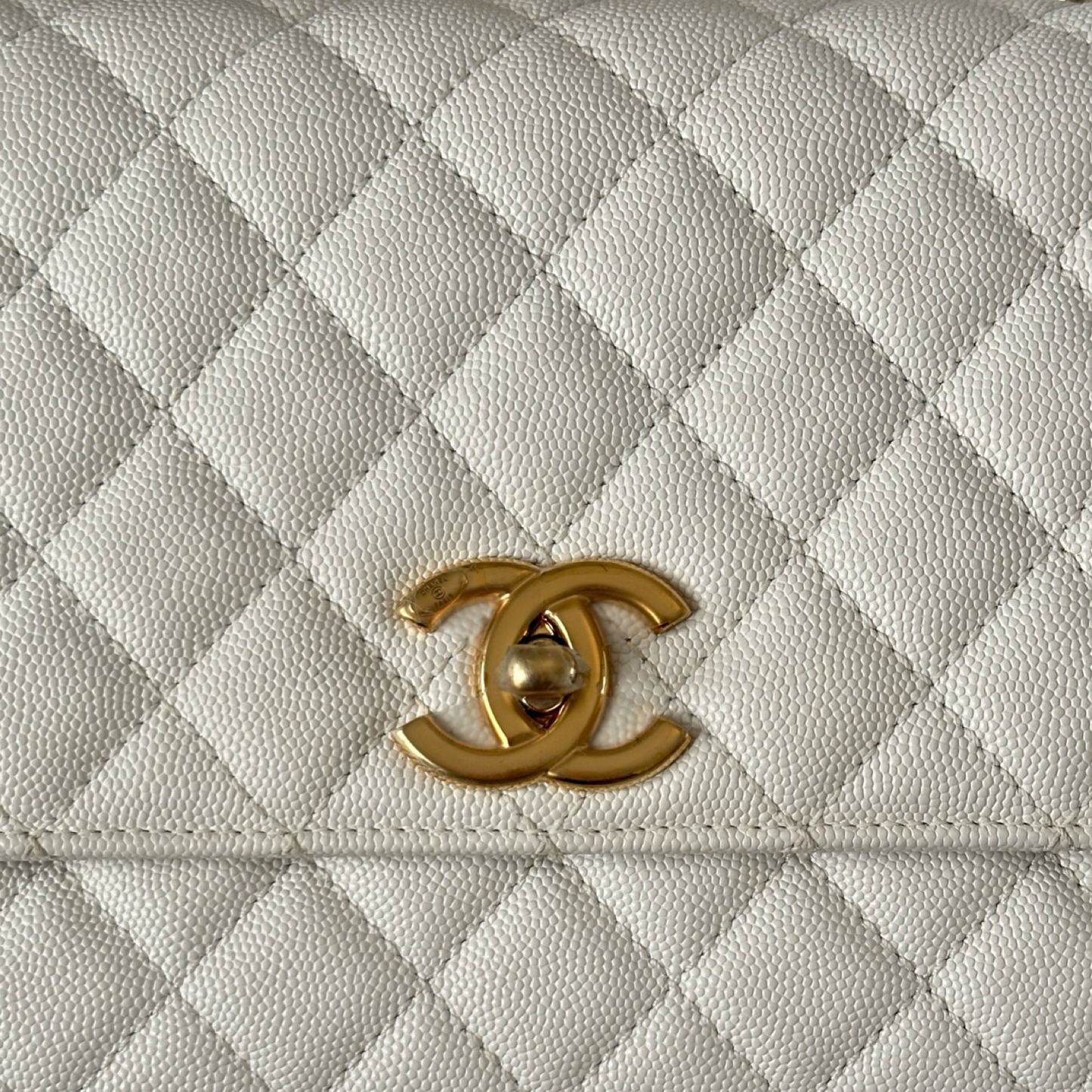 Chanel Classic Caviar Medium Coco Handle Bag  - GHW / White