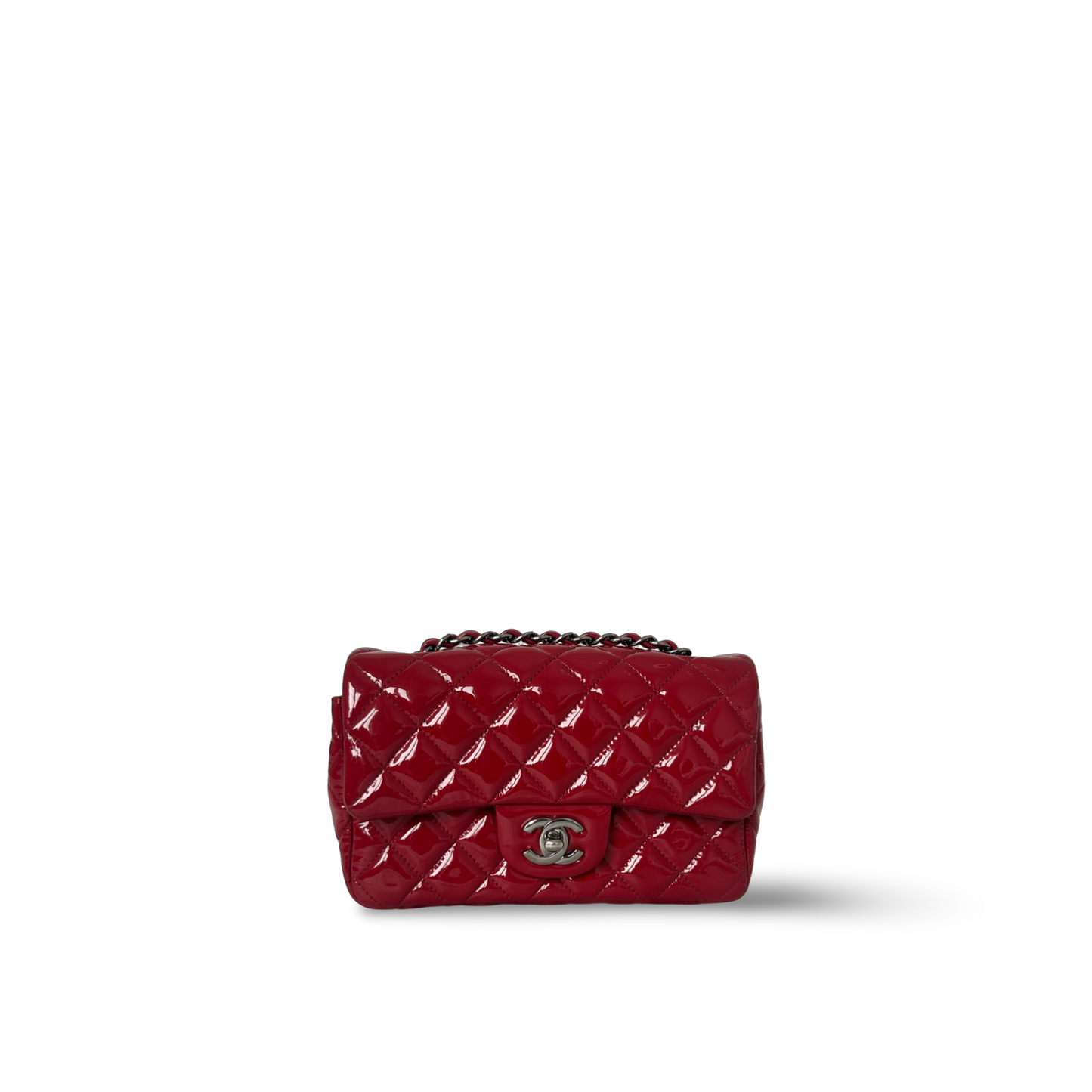 Chanel Classic Patent Rectangular Mini Single Flap - SHW / Red