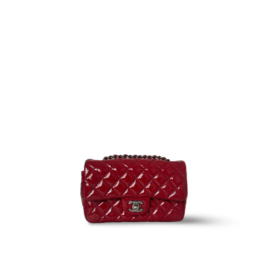 Chanel Classic Patent Rectangular Mini Single Flap - SHW / Red