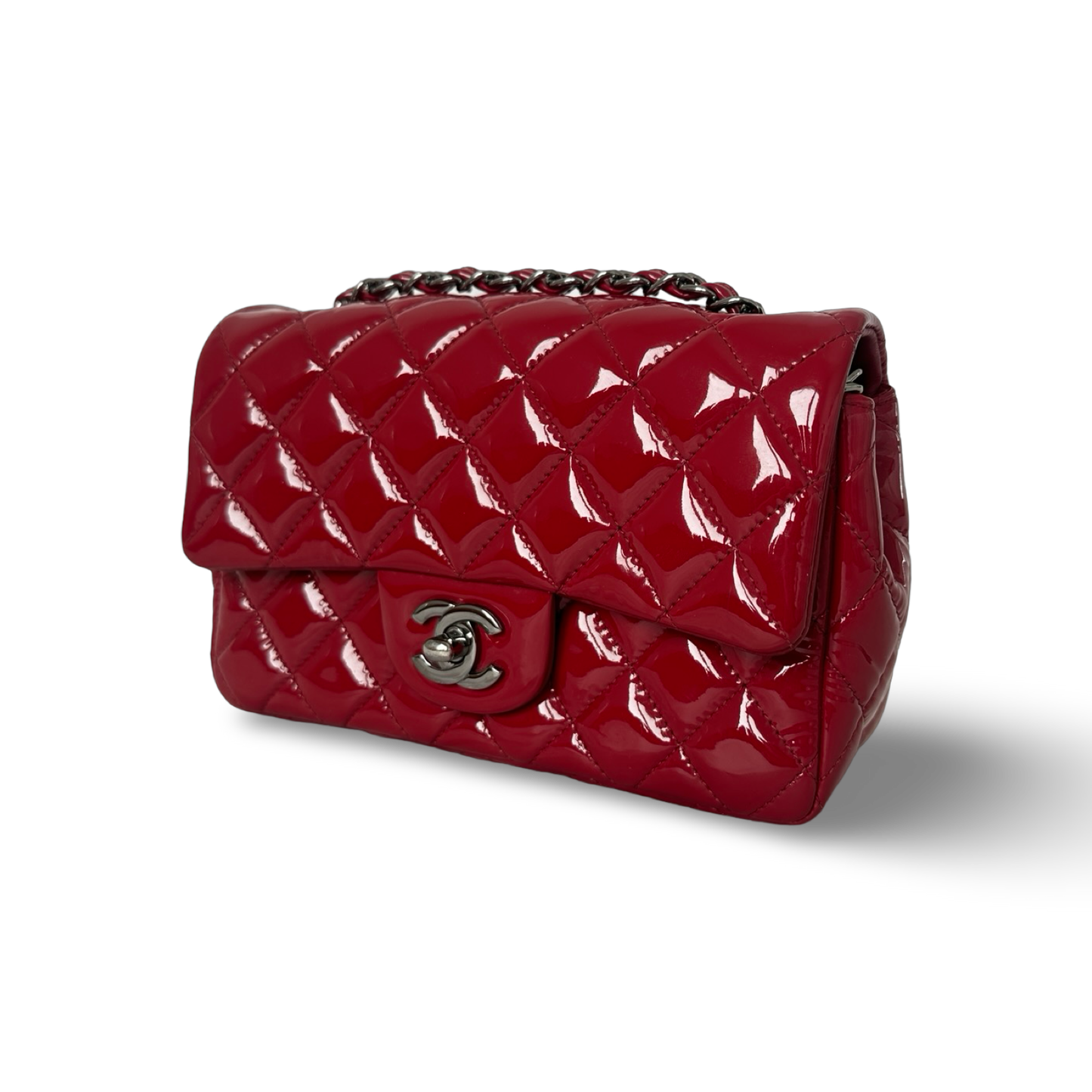 Chanel Classic Patent Rectangular Mini Single Flap - SHW / Red