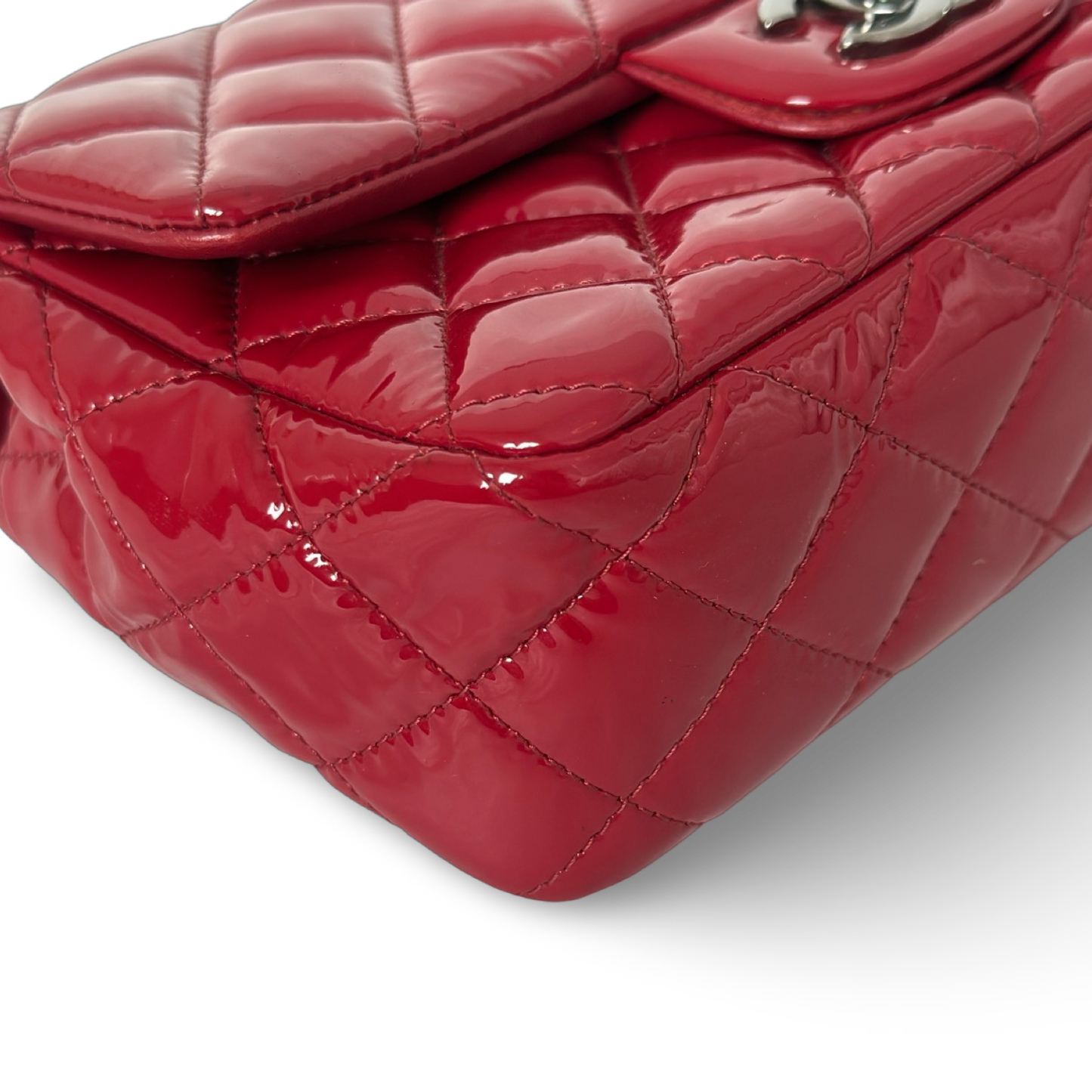 Chanel Classic Patent Rectangular Mini Single Flap - SHW / Red