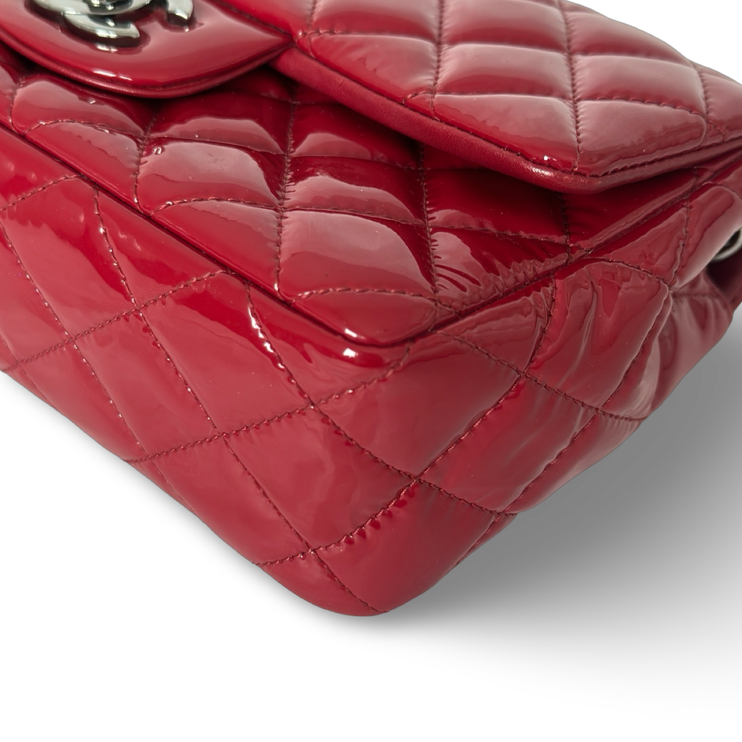 Chanel Classic Patent Rectangular Mini Single Flap - SHW / Red