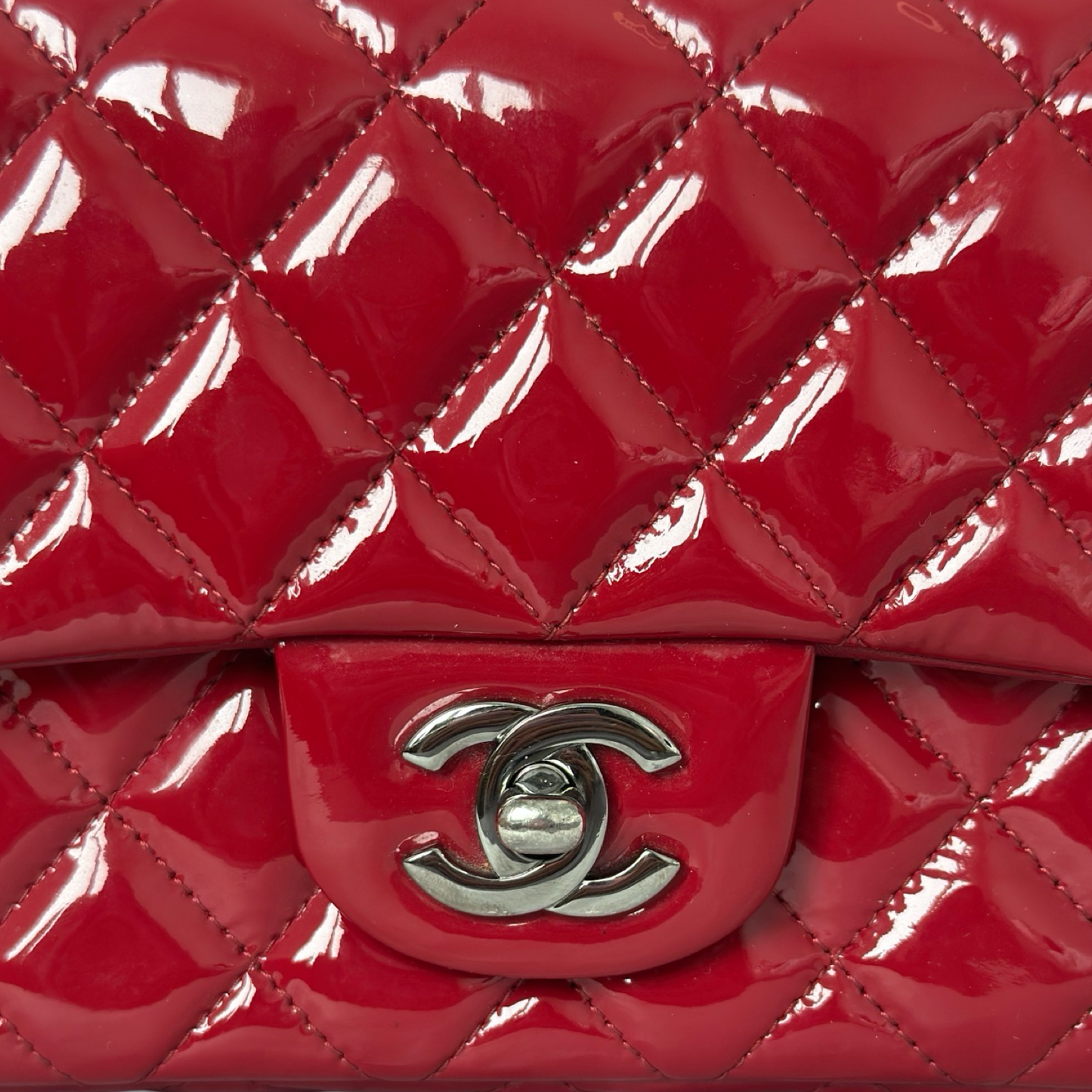 Chanel Classic Patent Rectangular Mini Single Flap - SHW / Red