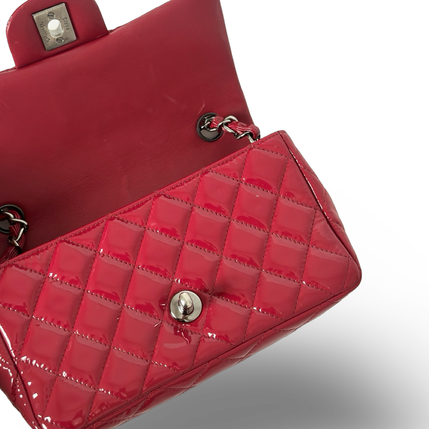 Chanel Classic Patent Rectangular Mini Single Flap - SHW / Red