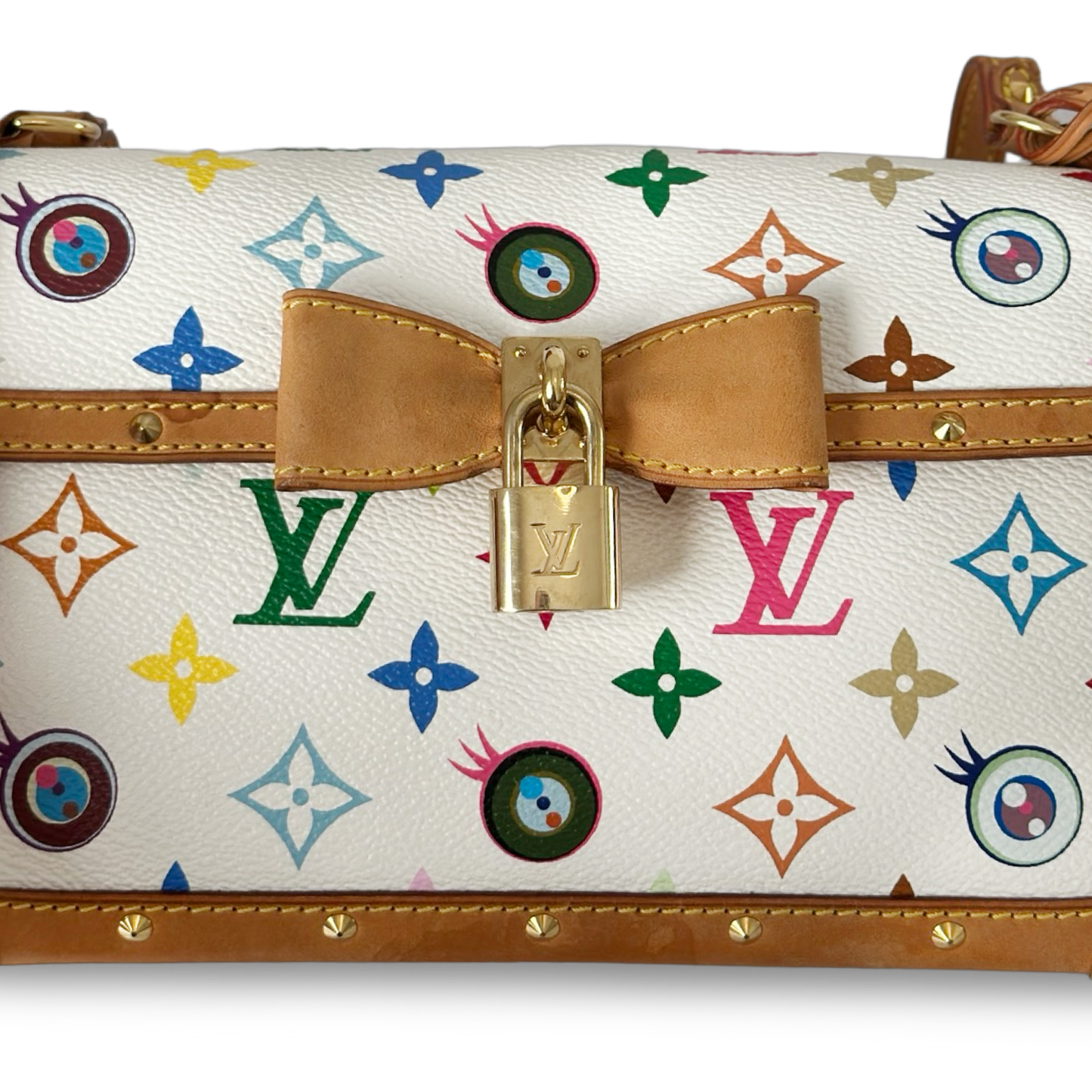 Louis Vuitton 村上隆 Eye Miss You 聯名款皮革翻蓋肩背包 - 彩色老花 / 白底