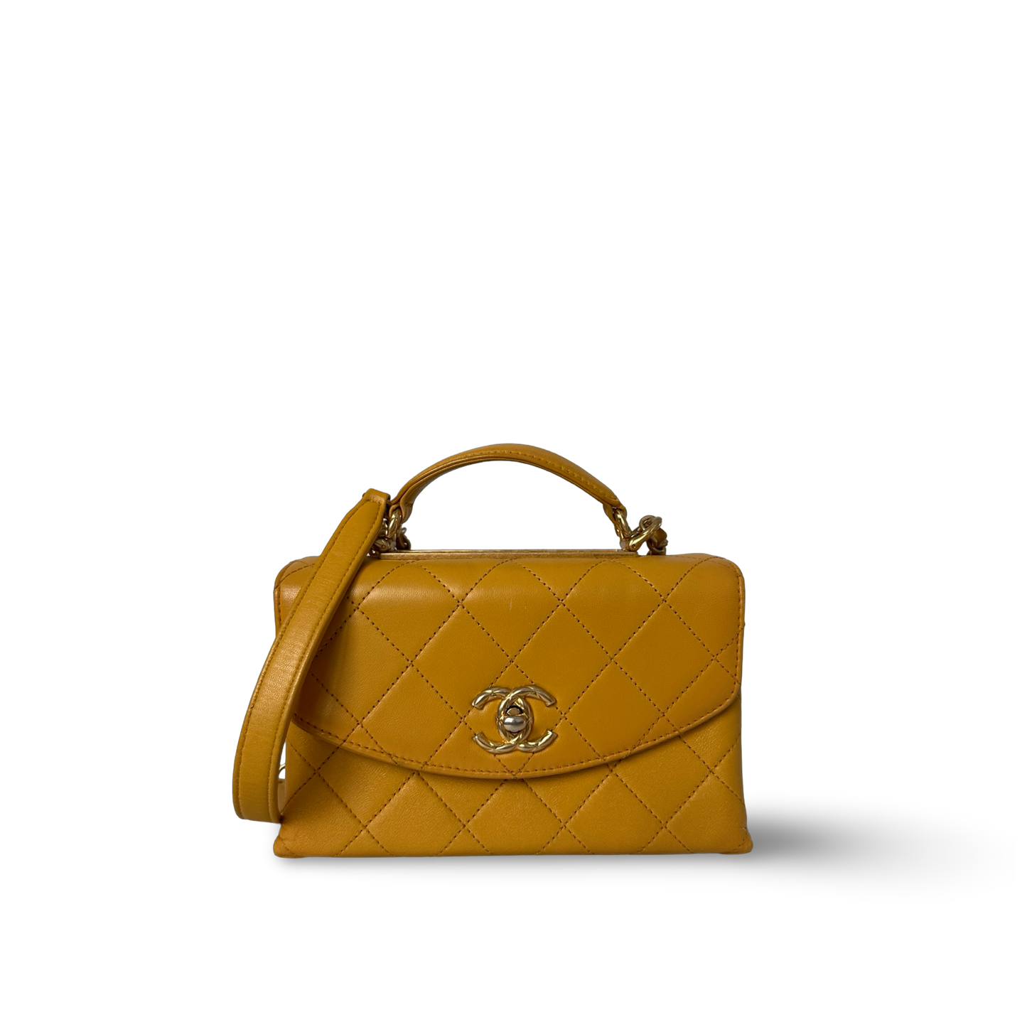 Chanel Classic Lambskin Top Handle Small Flap - GHW / Yellow