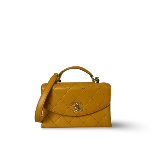 Chanel Classic Lambskin Top Handle Small Flap - GHW / Yellow
