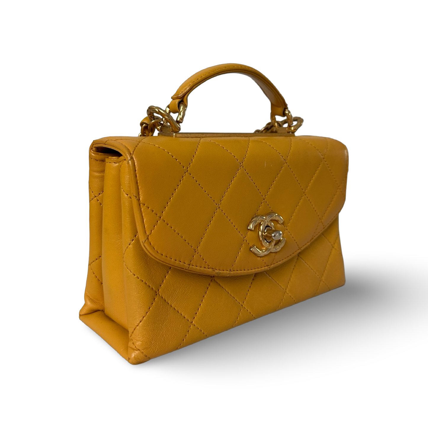 Chanel Classic Lambskin Top Handle Small Flap - GHW / Yellow