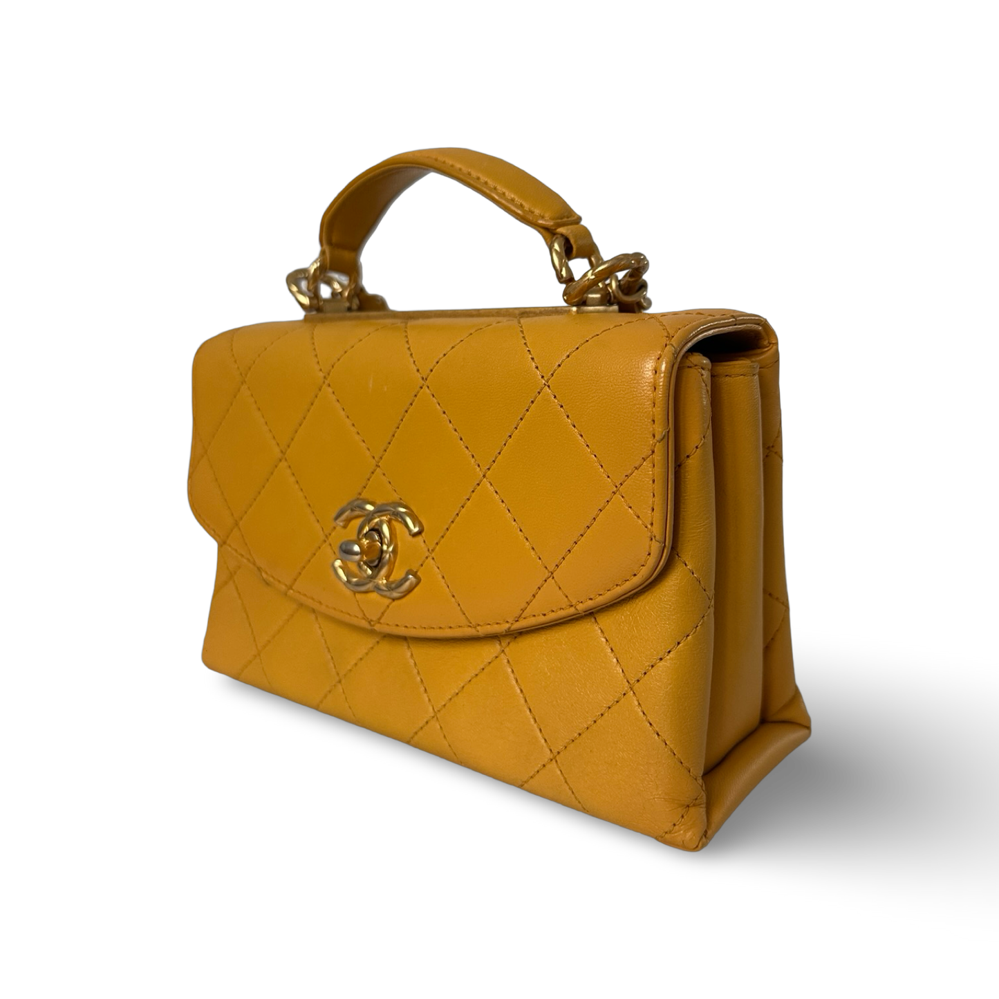 Chanel Classic Lambskin Top Handle Small Flap - GHW / Yellow