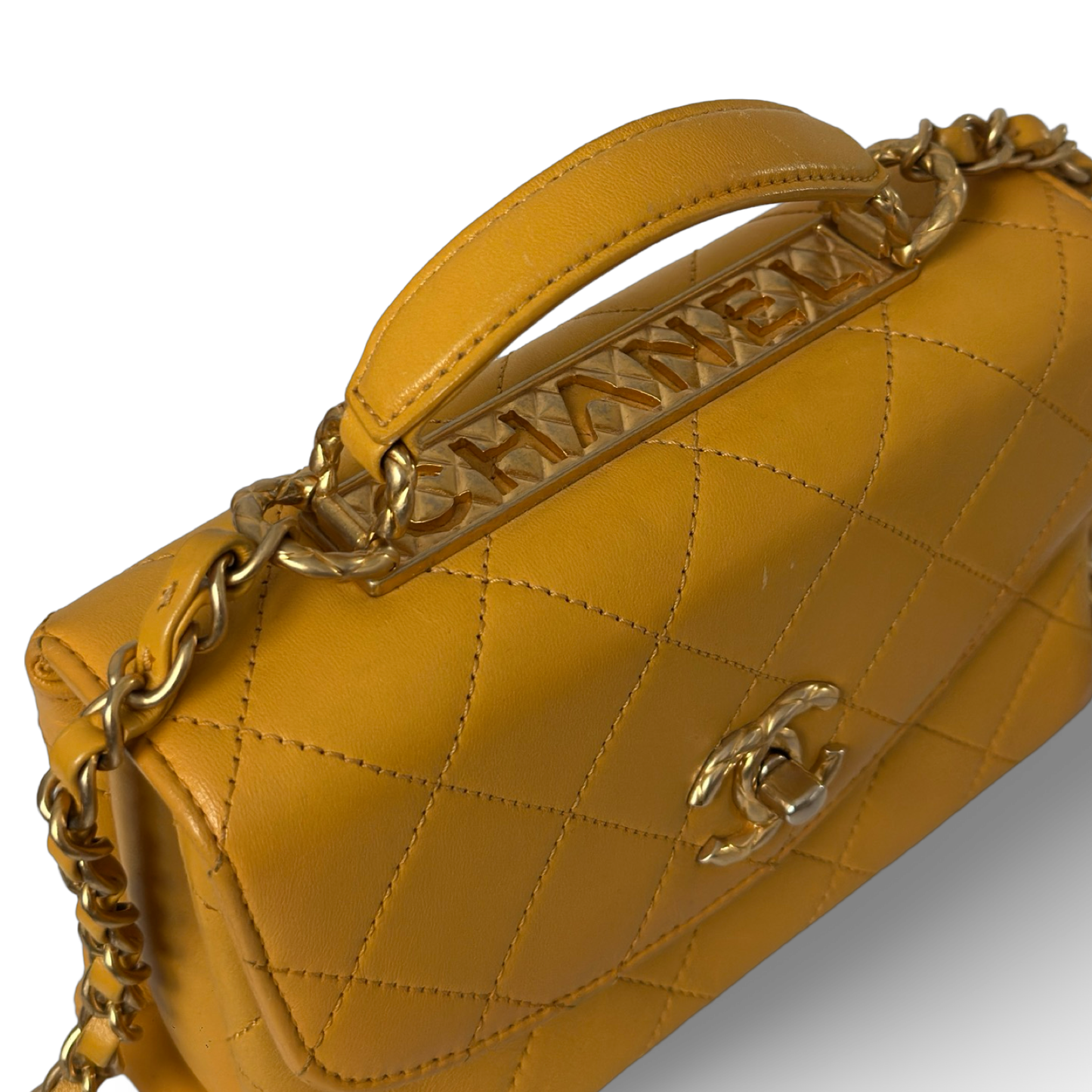 Chanel Classic Lambskin Top Handle Small Flap - GHW / Yellow