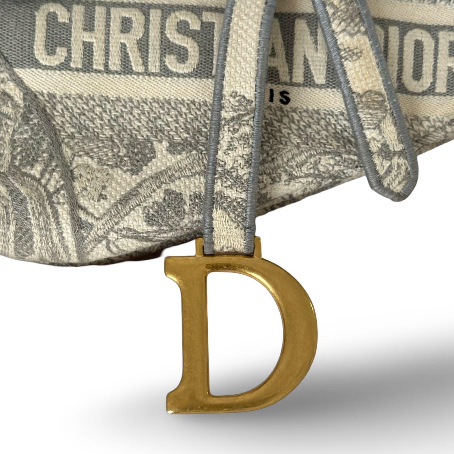 Dior Canvas Logo Embroidered Medium Saddle Handbag - GHW / Gray