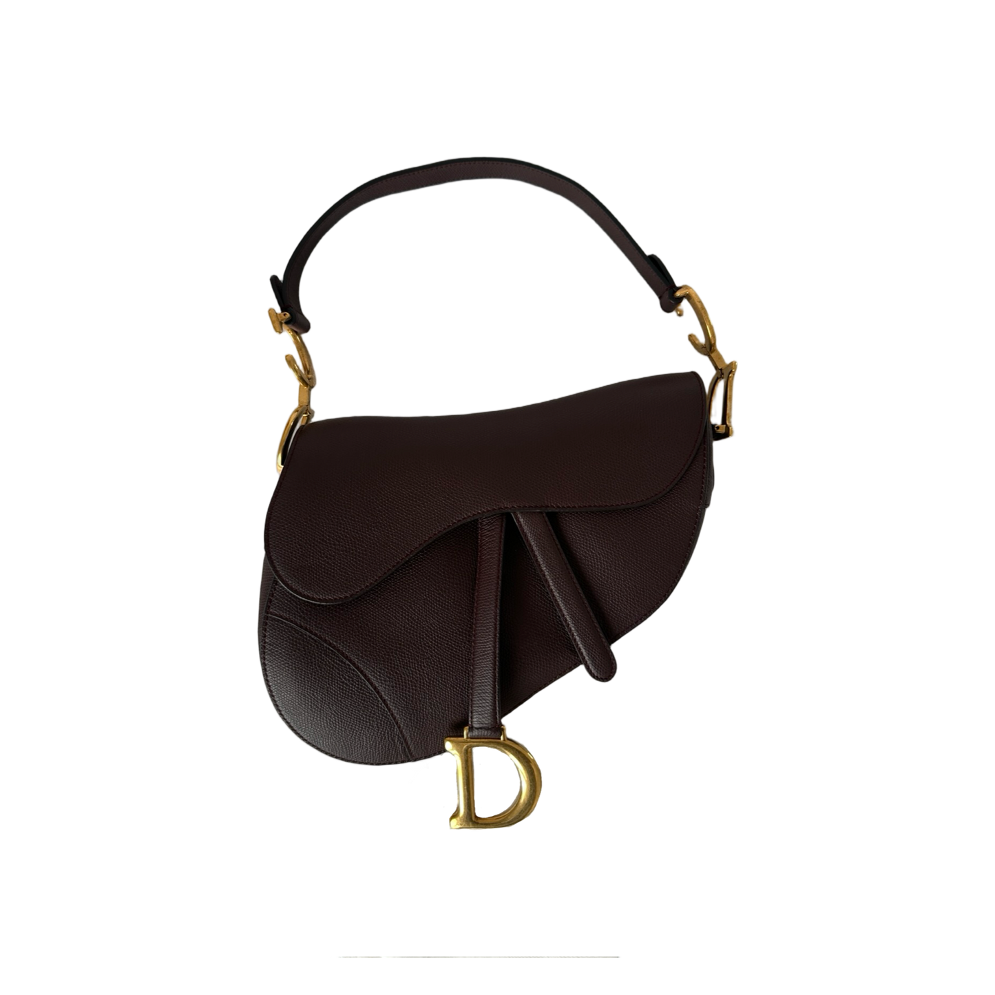 Dior Caviar Medium Saddle Bag w/ Logo Strap - GHW / Burgundy