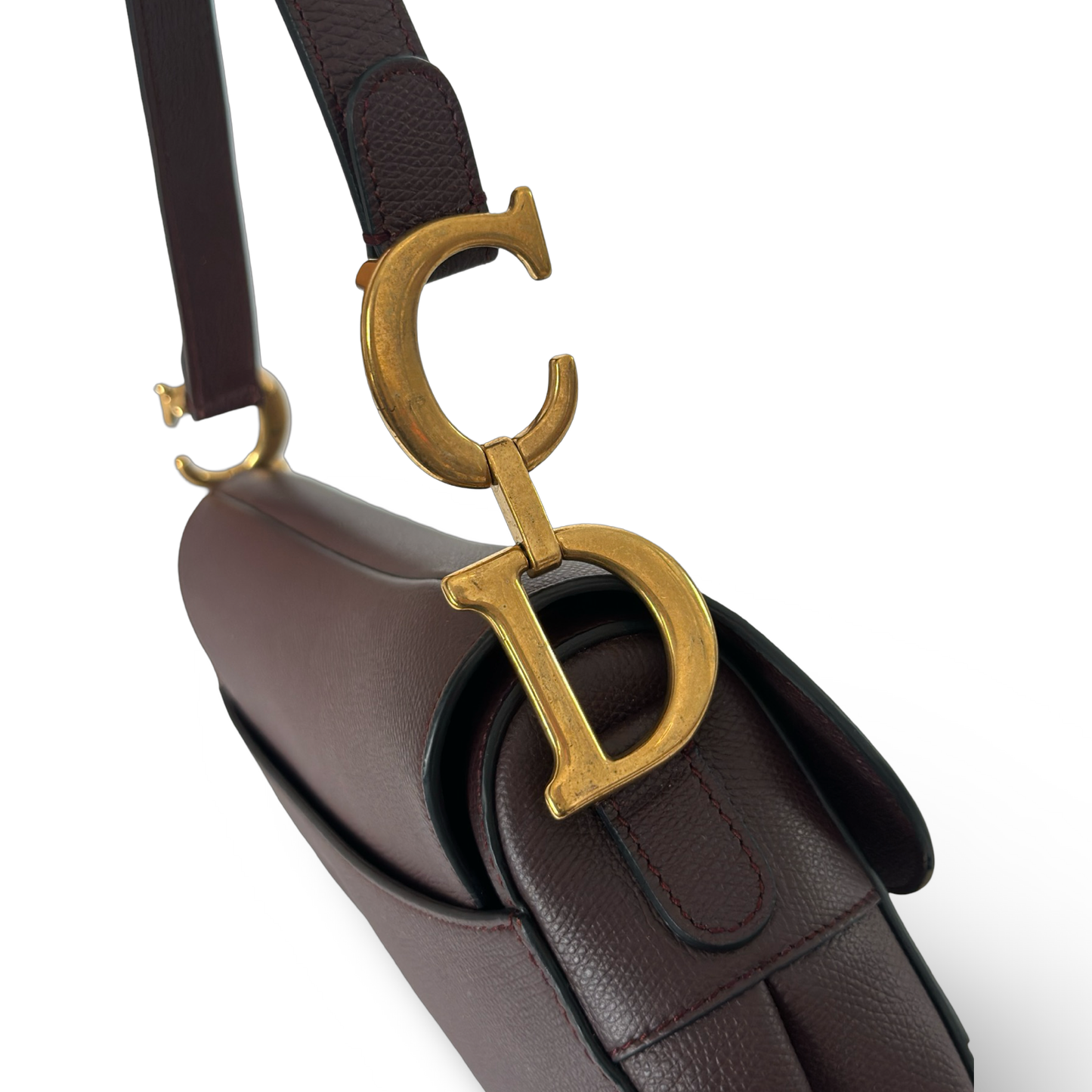 Dior Caviar Medium Saddle Bag w/ Logo Strap - GHW / Burgundy