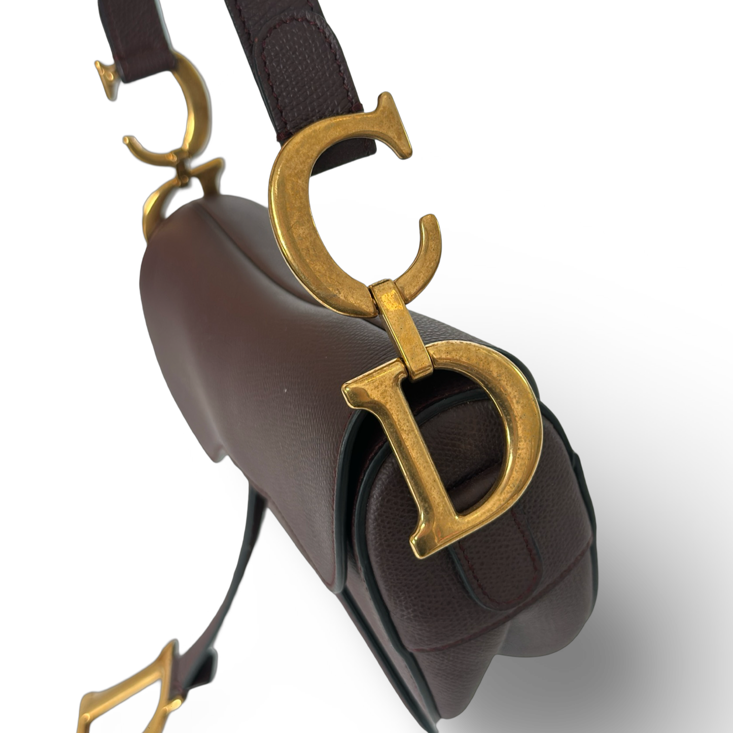 Dior Caviar Medium Saddle Bag w/ Logo Strap - GHW / Burgundy