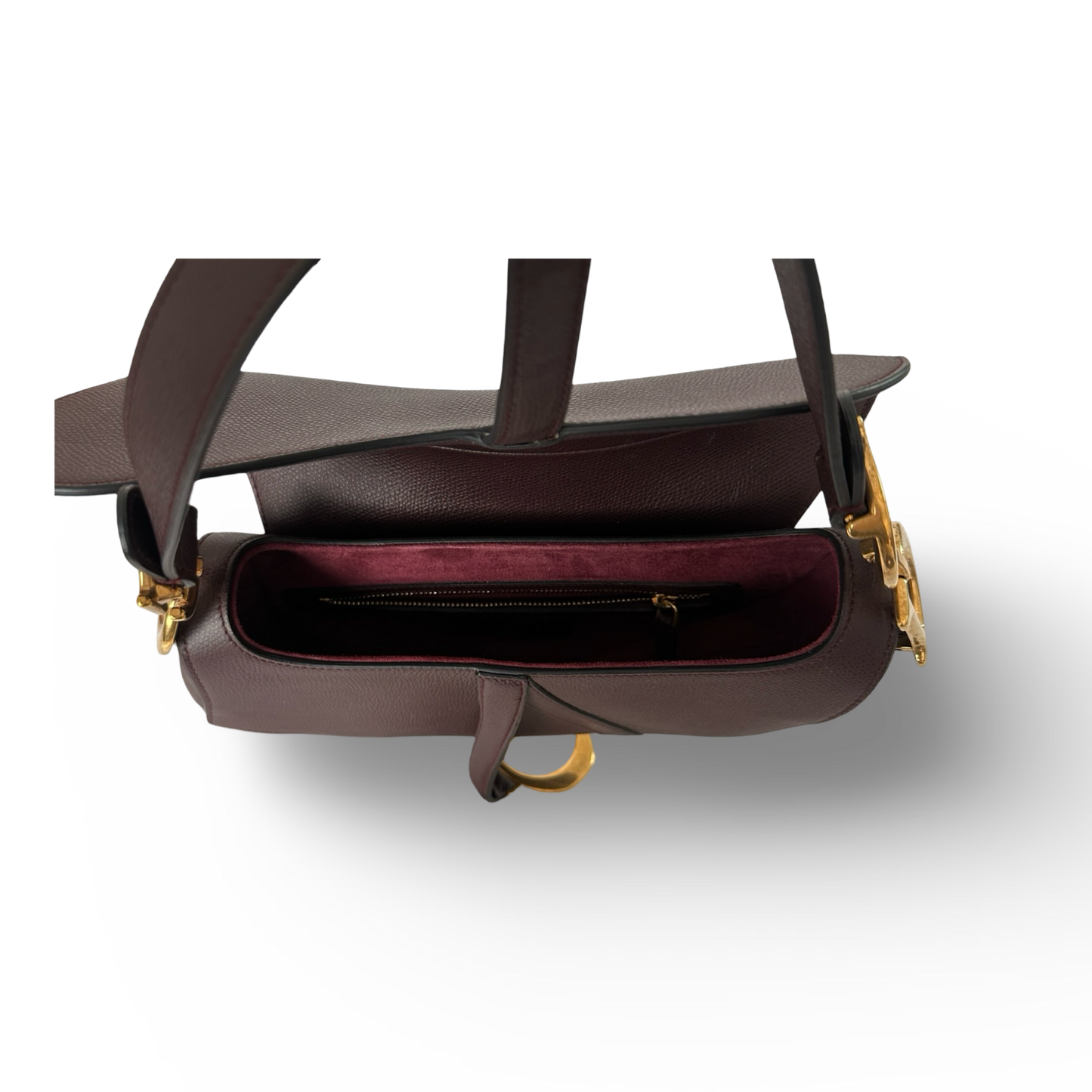 Dior Caviar Medium Saddle Bag w/ Logo Strap - GHW / Burgundy