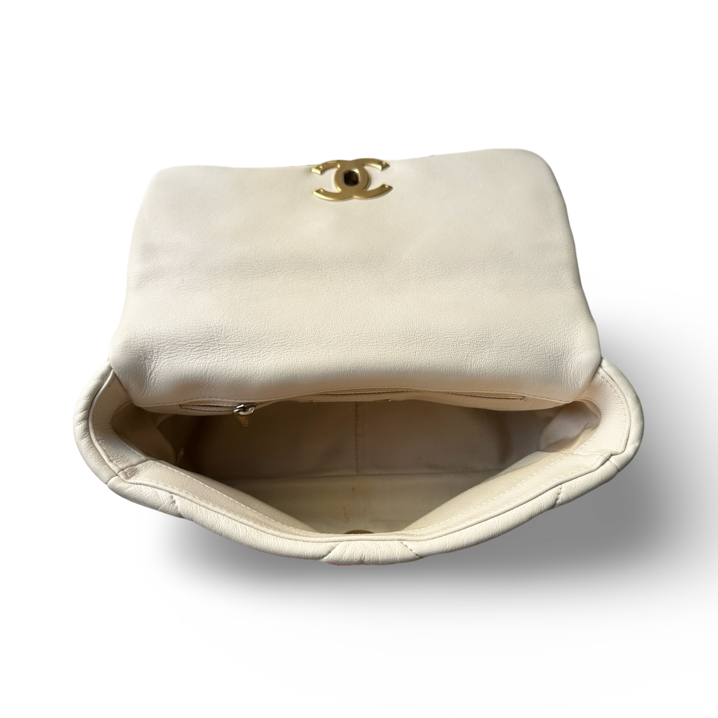 Chanel Goatskin Quilted Medium 19 Flap Bag - GHW / Beige