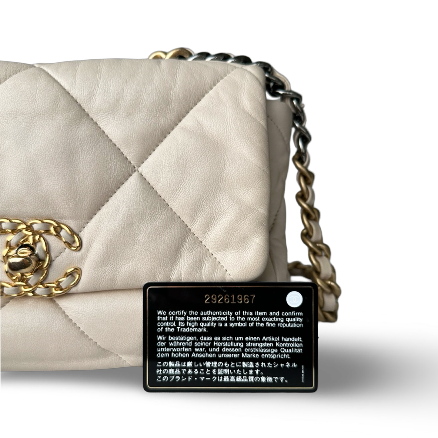 Chanel Goatskin Quilted Medium 19 Flap Bag - GHW / Beige