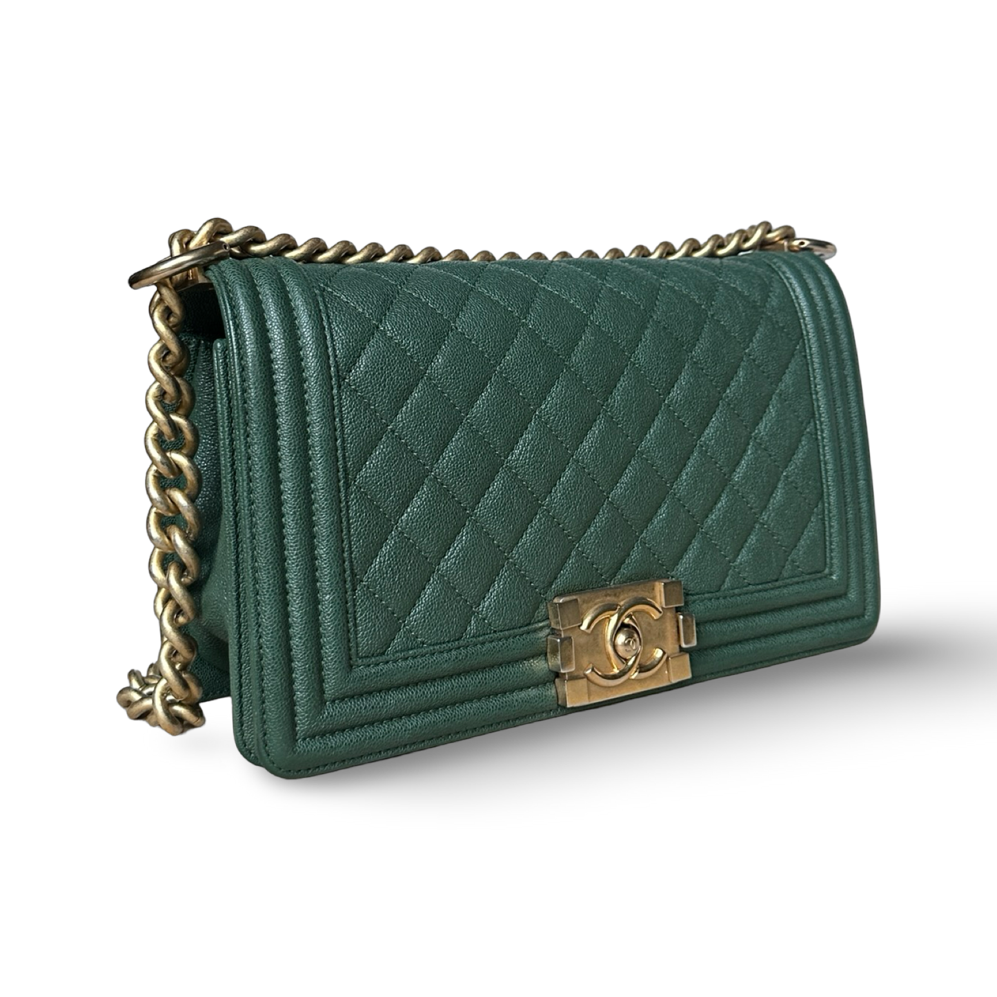 Chsnel Quilted Caviar Medium Boy Bag - GHW / Green