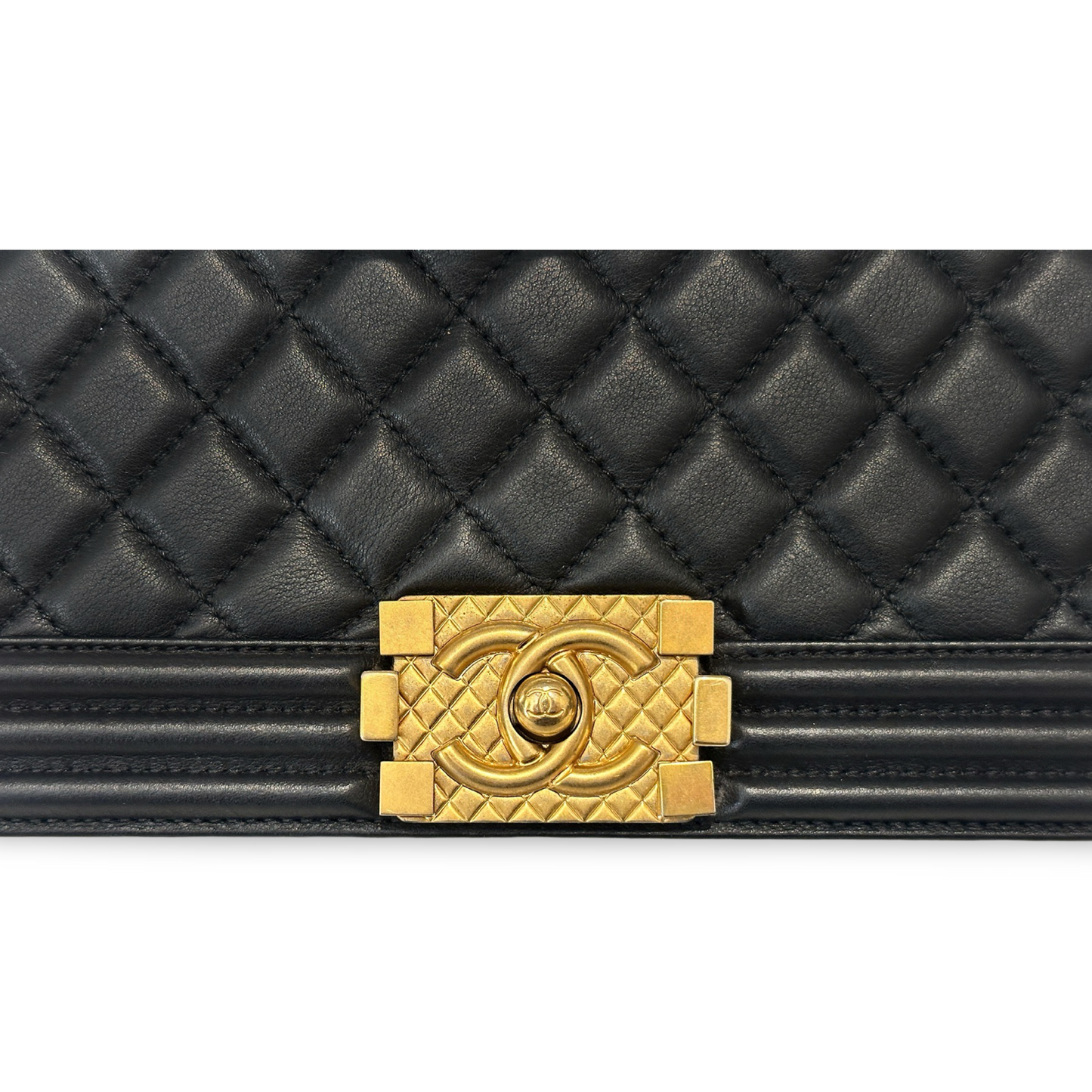 Chanel Lambskin Boy Medium Logo Top Handle - GHW / Black