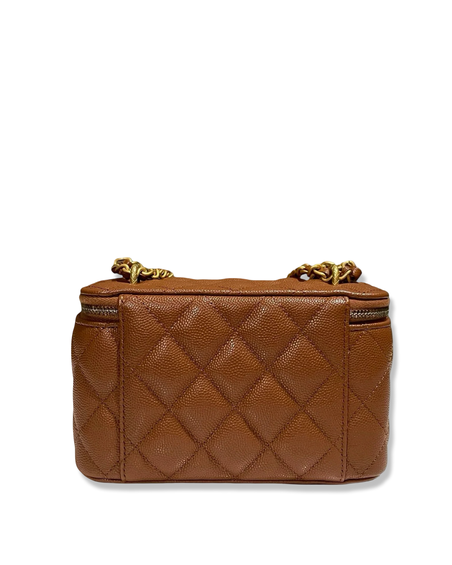 Chanel Quilted Caviar Long Vanity Box - GHW / Caramel