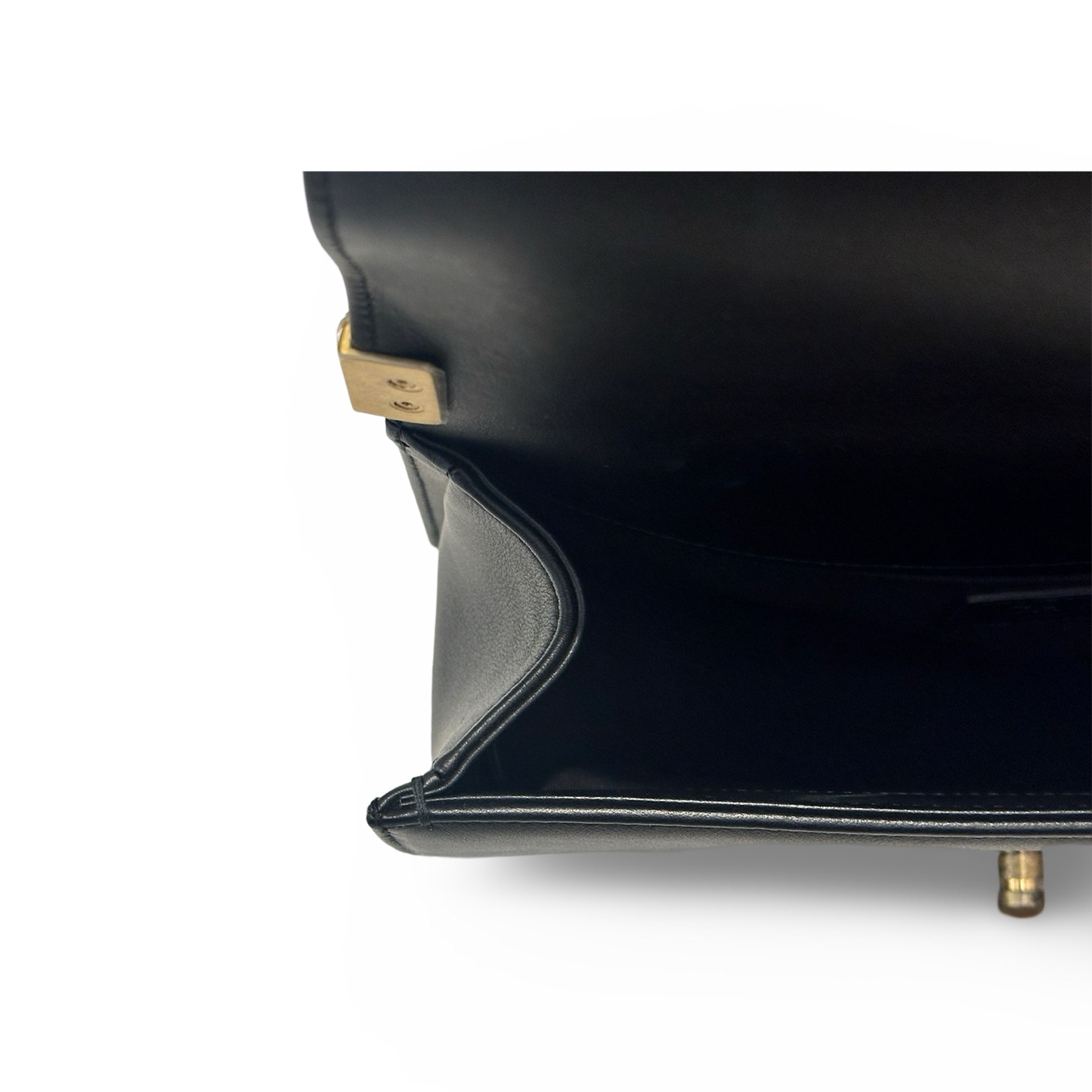 Chanel Lambskin Boy Medium Logo Top Handle - GHW / Black