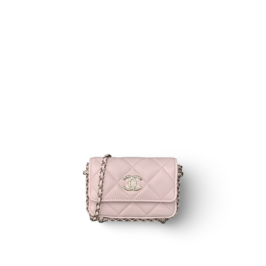 Chanel Quilted Calfskin Mini Chain Around Flap Wallet Bag - Light Pink