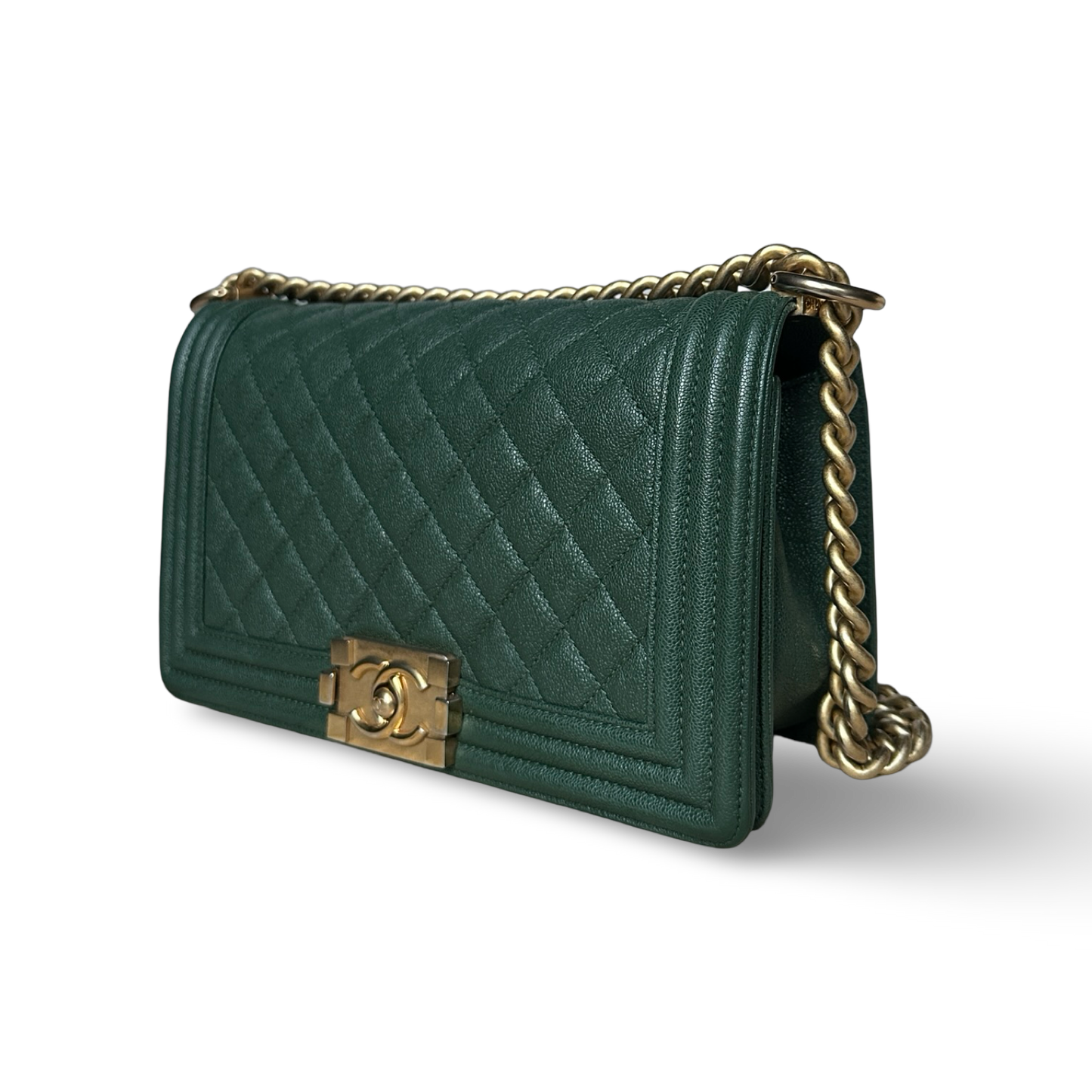 Chsnel Quilted Caviar Medium Boy Bag - GHW / Green