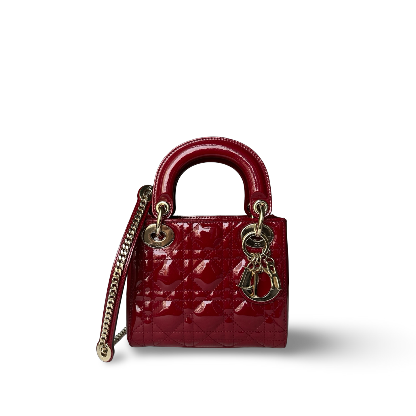 Dior Classic Patent Mini Lady Bag - GHW / Red