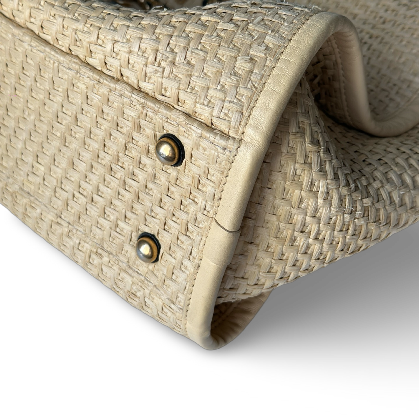 Chanel Straw Raffia Calfskin Chain Medium Deauville Tote - GHW / Beige