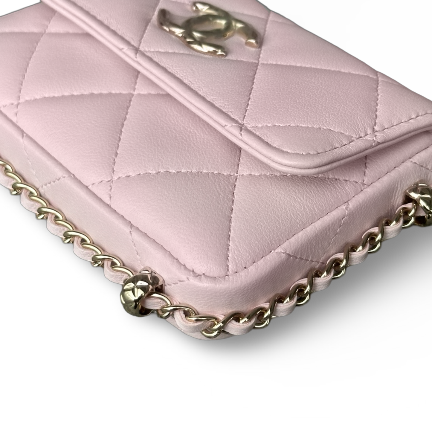 Chanel Quilted Calfskin Mini Chain Around Flap Wallet Bag - Light Pink