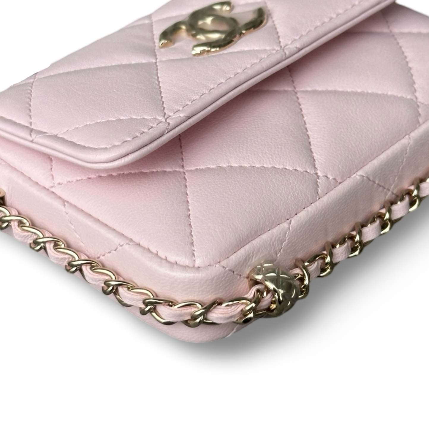 Chanel Quilted Calfskin Mini Chain Around Flap Wallet Bag - Light Pink