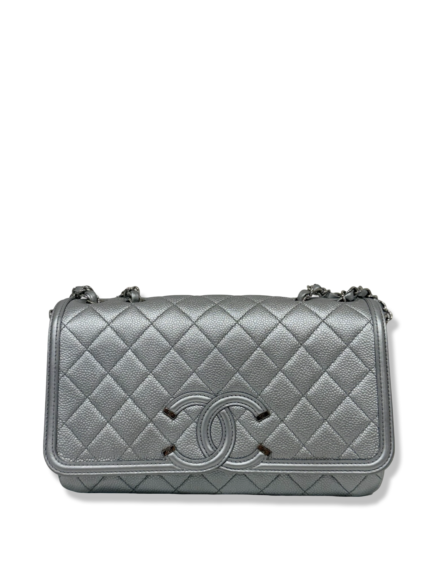 Chanel Quilted Caviar Medium CC Filigree Single Flap - SHW / Sliver
