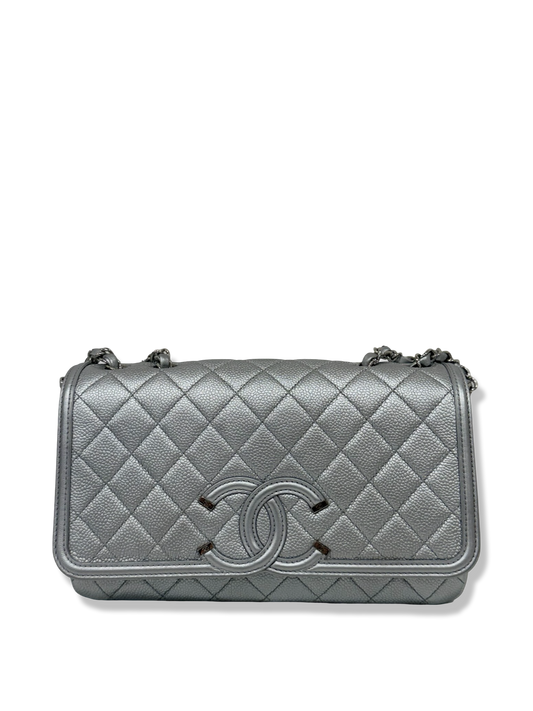Chanel Quilted Caviar Medium CC Filigree Single Flap - SHW / Sliver