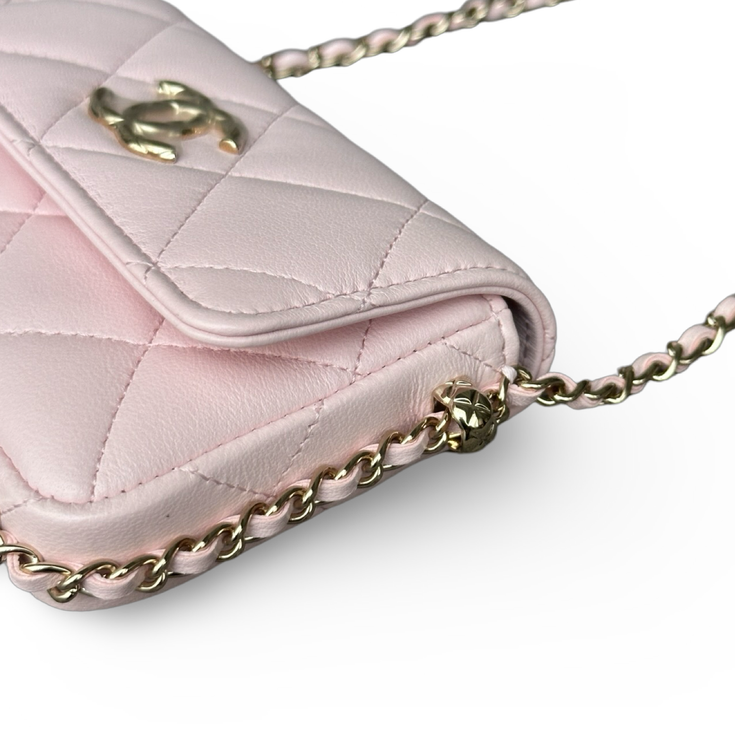 Chanel Quilted Calfskin Mini Chain Around Flap Wallet Bag - Light Pink